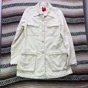 Women's ISDA & Co White Button Up Cotton Chore Coat Jacket Sweatshirt Sz Medium